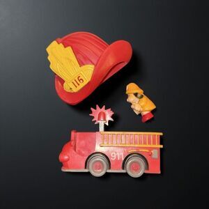 Giftco 911 Firefighter Collectible Rubber Magnets Red Hat Puppy FireTruck A31